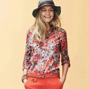 Anthropologie HD In Paris Womens Hanalei Orange Pink Floral Shirt Size 2 Button